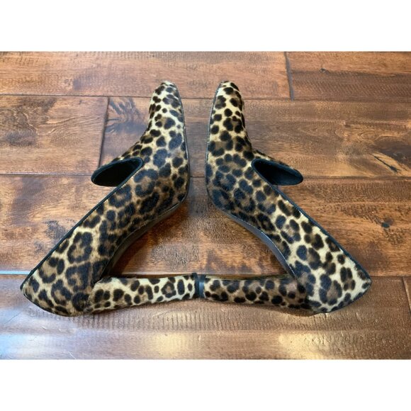 Stuart Weitzman Black & Tan Leopard Print Calf Hair Loafer Heels, Size 9 - Picture 7 of 9